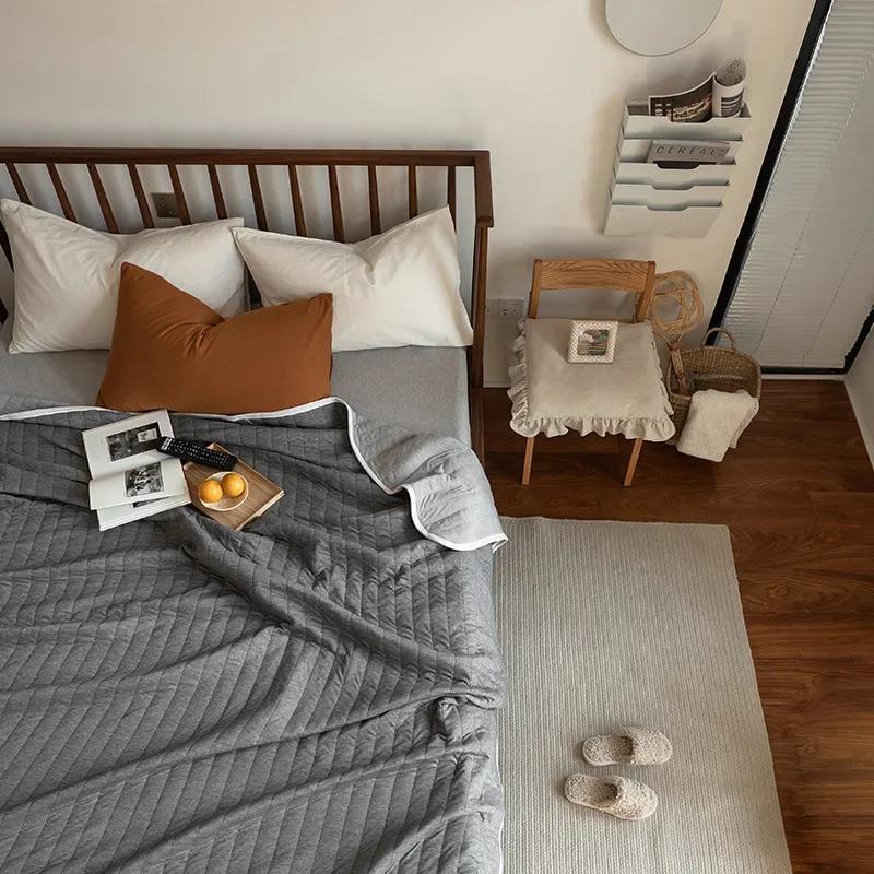 Stripes 100% Cotton Summer Blanket for Bed Soft Skin Friendly Queen Quilt for Summer Air Conditioner Thin Comforter Breathable