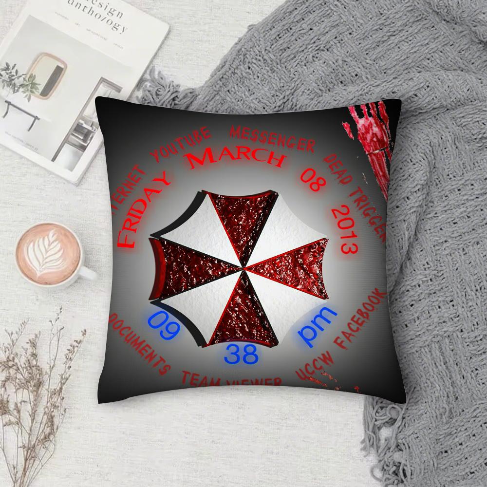 Game R-Resident E-Evil U-Umbrella Pillow Case Square Double-Sided Printing Short Plush Sofa Cushion Cover Bedroom Bedside Pillow