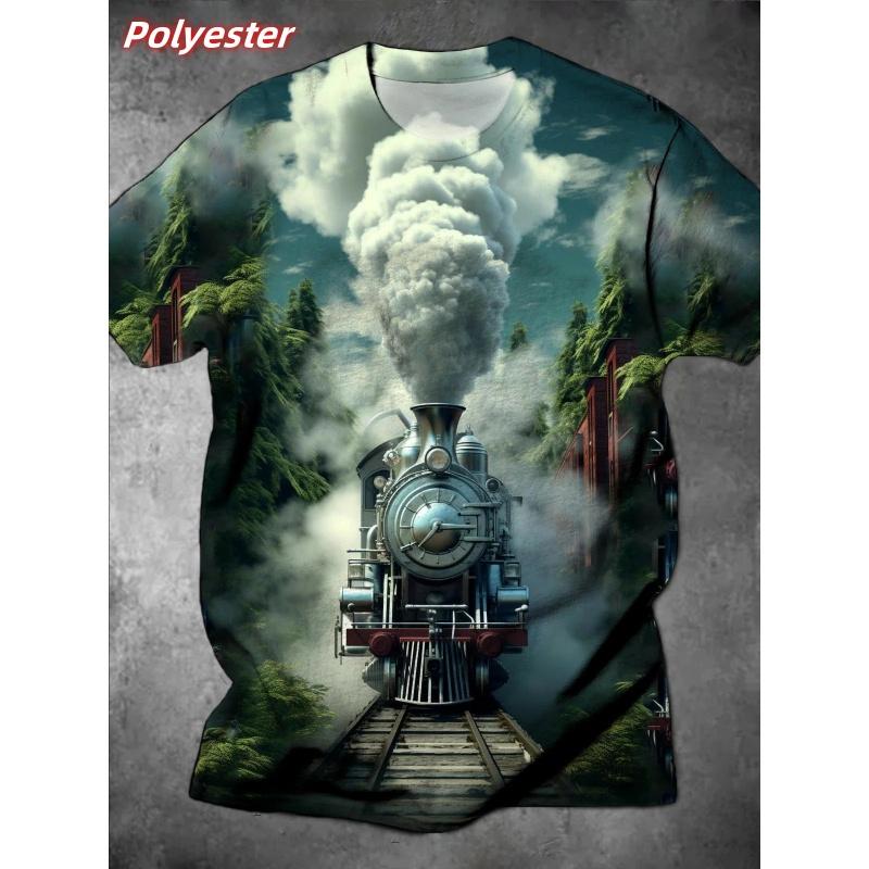 

Starry Sky Bus Pattern T Shirts For Men Retro Train 3D Print XXS