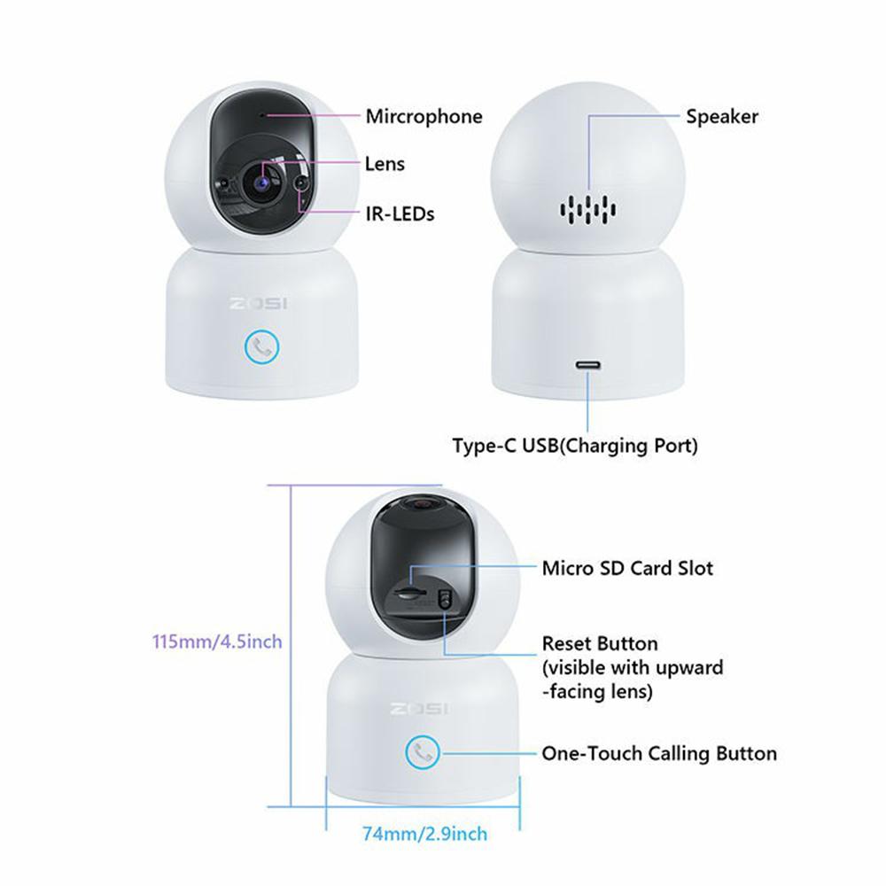 

ZOSI C518 3MP HD Indoor Surveillance Camera Human Tracking Voice Intercom WiFi Camera A