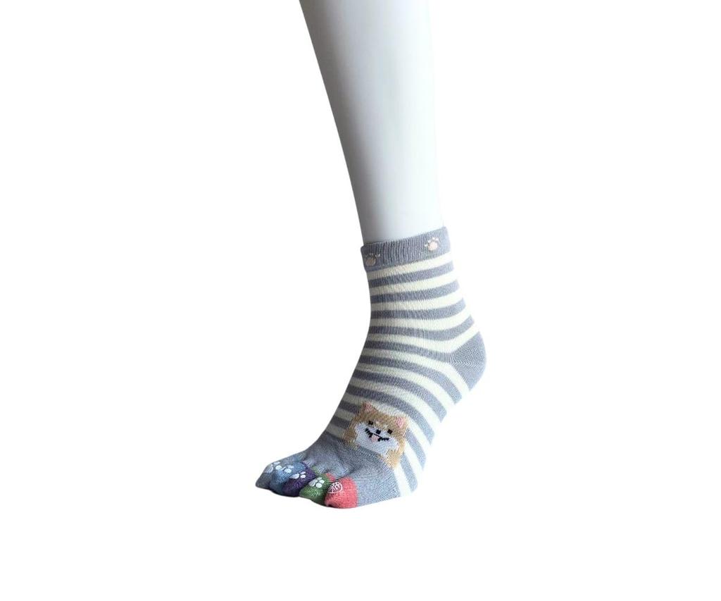 Socks for Cotton Outer 3 Socks for Animal Set Are Up To 5-toe Women, 100% Yarn, Pairs, 5-toe Women, Border, Pattern, Loose, Cuff, 3-pair (colors You)