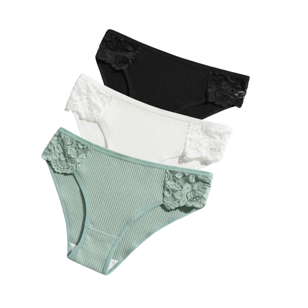 3Pcs/set Women Cotton Panties Low-Rise Underwear Patchwork Lace Briefs Female Soft Underpants Sexy Lingerie S-XL