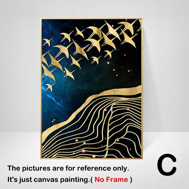 Unframed Abstract Golden Moon Canvas Art Painting Mountain Birds Nordic Posters and Prints Wall Pictures for Living Room Bedroom Home Decor
