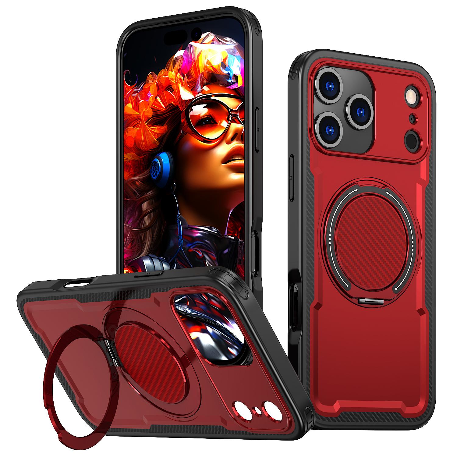 

For iPhone 17 Pro Max Case Compatible with MagSafe TPU + PC Phone Cover with Damping Rotating Stand