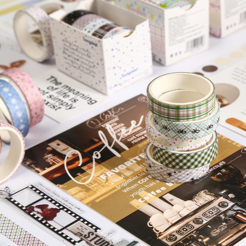 Songdao Narrow Washi 60 Rolls Various Basic Patterns Including and Dots Masking Perfect for and Gift Wrapping 10mm X 2m Tape, Stars, Florals,