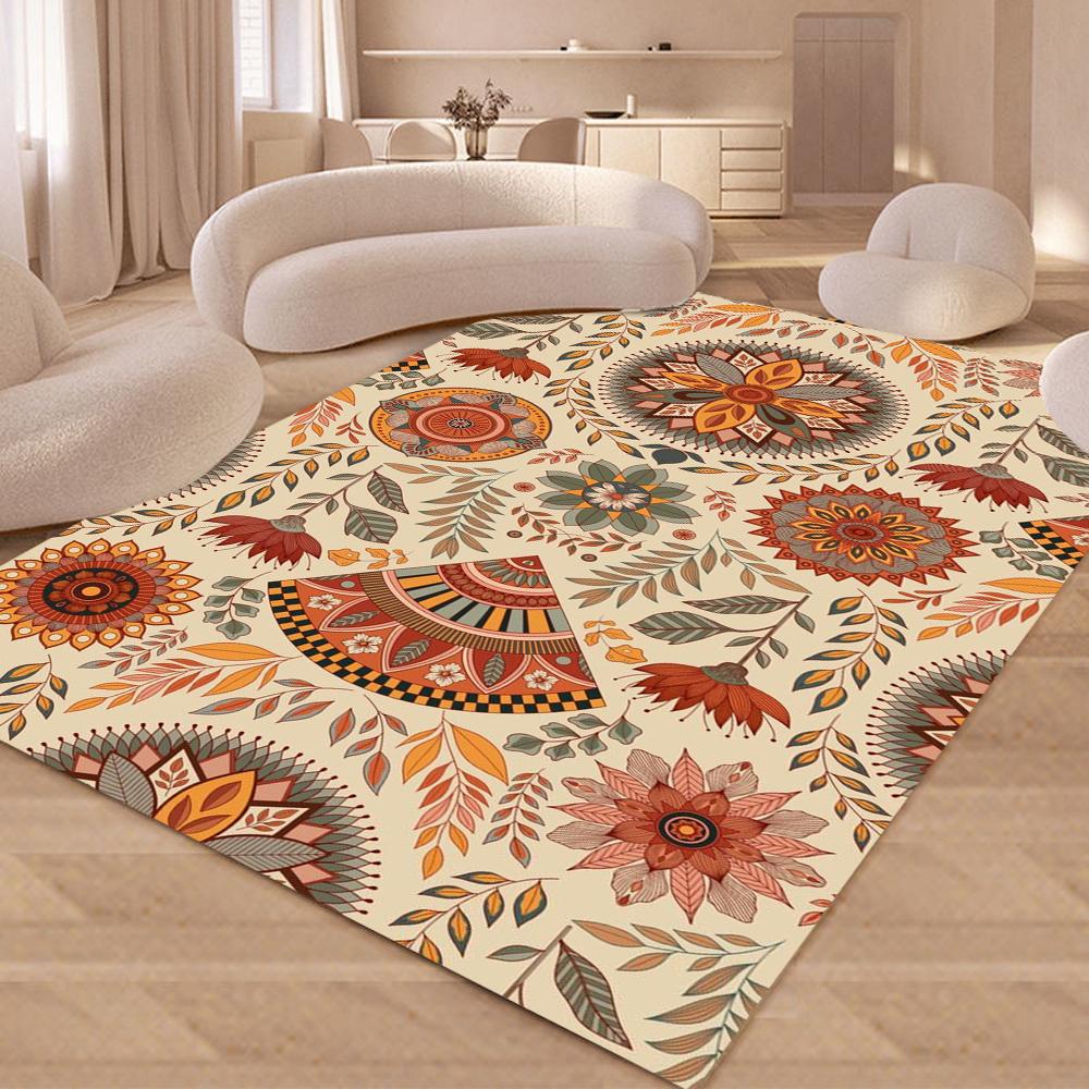 Boho Desert Sun Cactus Area Rug Vintage Ethnic Non-Slip Floor Mat Washable Carpet for Living Room Bedroom Decor