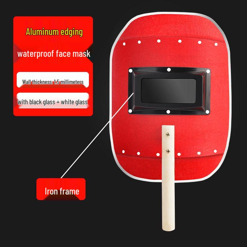 Red Handheld Steel Welding Face Shield - Lightweight Anti-Scald Protection Mask for Arc Welding