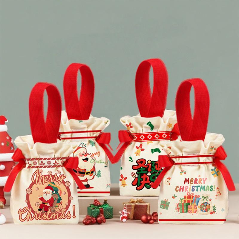 1-5pcs Christmas Drawstring Candy Bag New Year Gift Bags Party Gift Pouch Holiday Treat Sack Reusable Festive Favor Bag for Kids