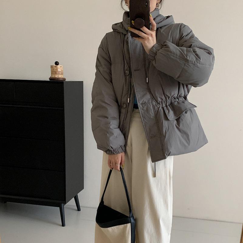 Fashion sweet drawstring down jacket women's short winter new hooded waist thin small warm jacket