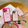Fashion Smile Pink Love Heart Soft Lanyard Rope Phone Case For iPhone 15 14 13 12 11 16 Pro Max X XS XR 7 Plus Shockproof Cover