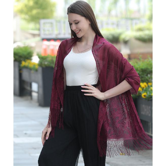 

Шали и накидки для официальных вечерних платьев, шарфы для женщин, мягкие сетчатые накидки с бахромой для вечерних платьев, аксессуары для шалей с кружевной бахромой 63*185cm пурпурно красный