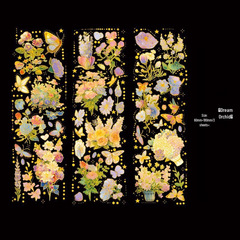 Zaomou 3D Gold Stamping Floral Language Stickers - Jinghong Retro Series for DIY Journals