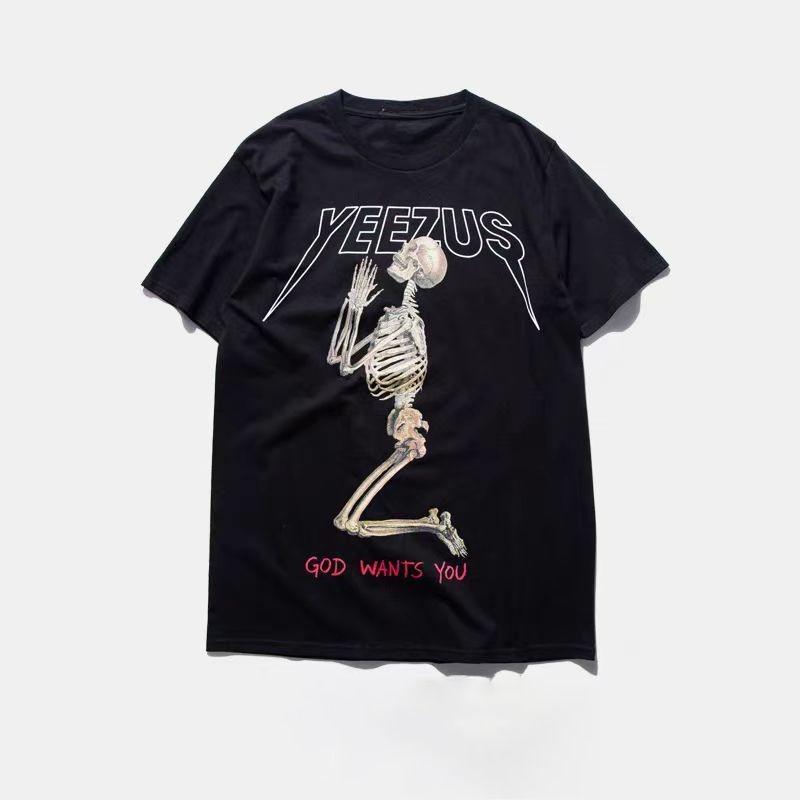 High Street Skull Print Tshirt Gothic Cotton Tshirt Harajuku Couple Shirt Y2K Top Short Sleeve Funny Hiphop Trend S