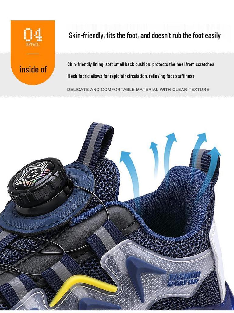 Mesh Sports Shoes with Rotating Buttons for Boys - Soft Sole Running and Basketball Shoes for Children