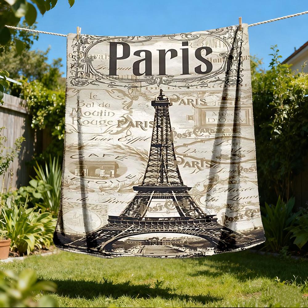 1pc Parisian Eiffel Tower Print Outdoor Blanket, Lightweight Polyester,