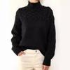 Damen Pullover mit Zopfmuster, hohem Kragen und langen Ärmeln