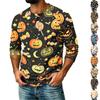 Men's Casual Shirt with Raglan Three-Quarter Sleeves - Halloween Print Top