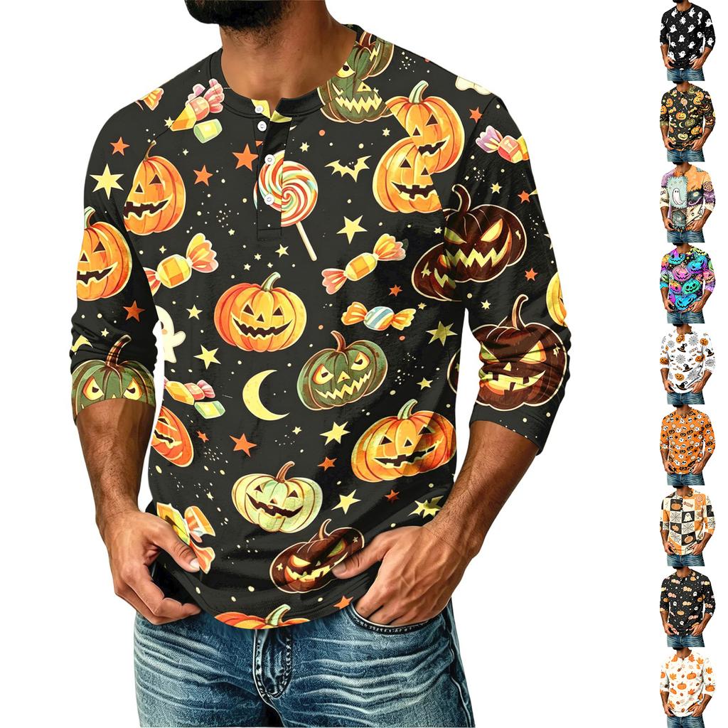 Raglan Üç Çeyrek Kollu Erkek Günlük Gömlek - Cadılar Bayramı Baskılı Üst