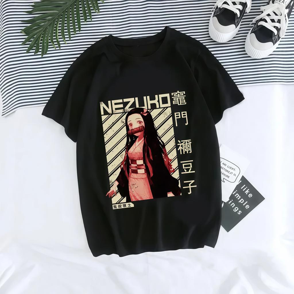 New Demon Slayer Anime Print Trendy Casual Top for Women, Summer Parent-child T-shirt for Women