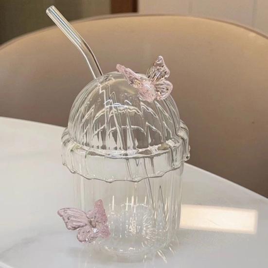 Sklenice s motýlem se slámkou a víčkem 400 ml Sklenice na pití s motýlem Tumbler Retro Hrnček na kávu Šálek na čaj na džus Pivo Whisky