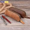 Vintage Leather Pencil Case Retro Stationery Items Zipper Storage Bag Pencil Pouch Pen Holder for Kids School Office Acsesories