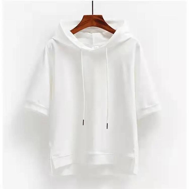 

Базовые женские толстовки с капюшоном, универсальные, летние, с коротким рукавом, однотонные, женские, спортивные, для отдыха, с капюшоном M белый