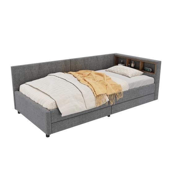 Upholstered Bed Extendable Sofa Bed 90x200cm with Slatted Frame, Multifunctional Bed Made of Skin-Friendly Velvet Fabric