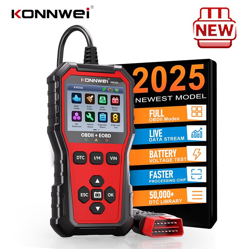 2026 KONNWEI KW340 Car OBD2 Diagnostic Tool CAN EOBD 3in1 BatteryTest Read Fault Code Clear Real-Time Data OBD Diagnostic Report KONNWEI KW340