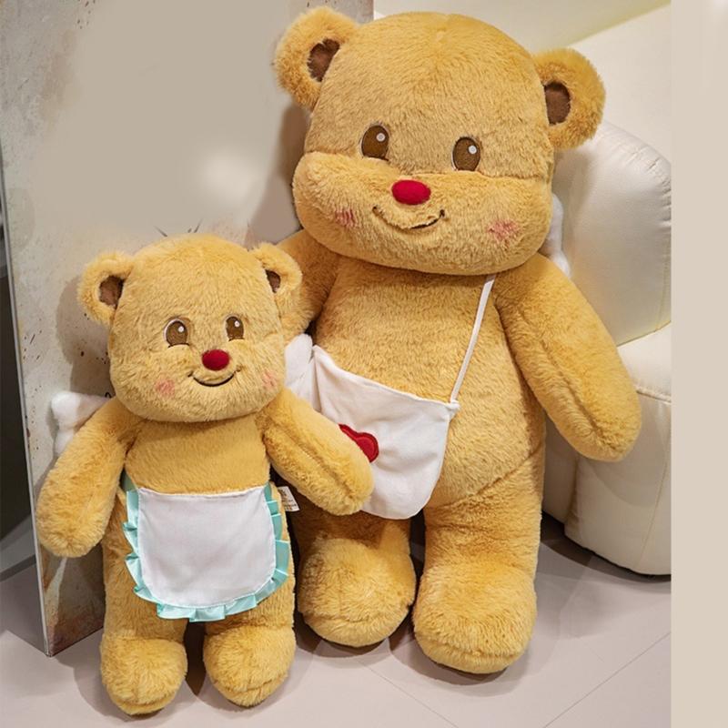 Bear Plush Toy Soft Plush Butter Angelic Bear Cushions with Apron Designs for Comfort Styles Winged Bear Throw Pillow