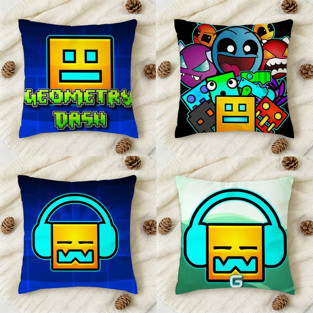 MUSIC Game GGeometry Dash Doublesided Printed Square Decorative Cushion Cover for Sofa Living Room Home Decor
