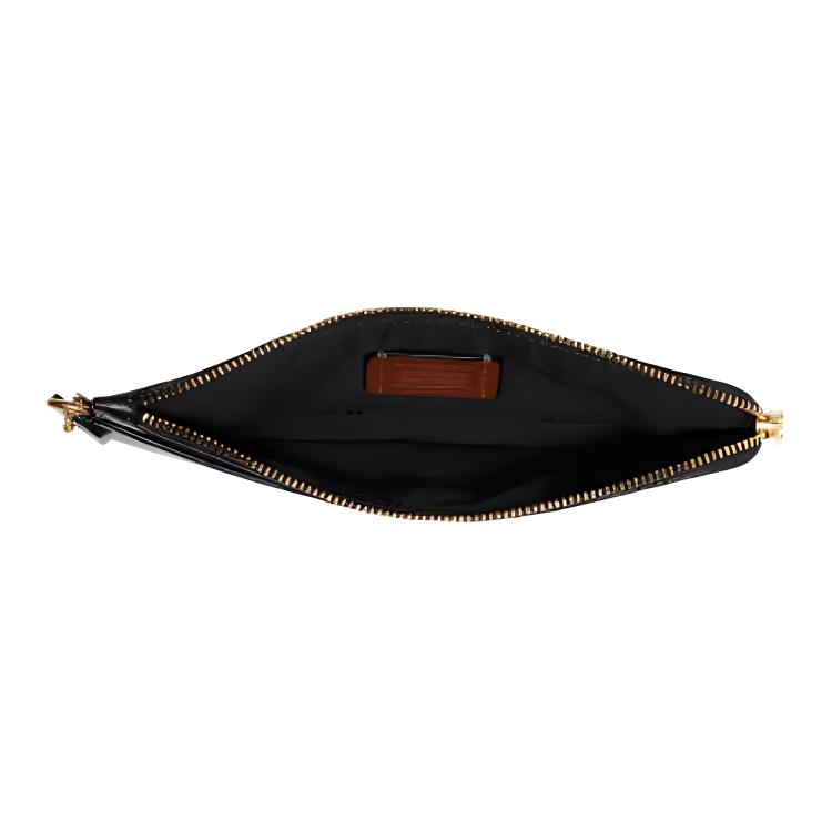 Coach Black Pebbled Leather Medium Zip Around Wristlet Wallet with Gold C Logo for Daily Use