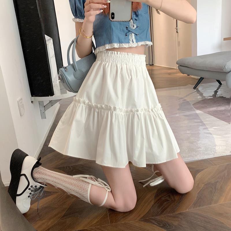 Women Kawaii Cute Mini Skirts Summer Patchwork High Waist Pleated Skirt Korean Fashion Preppy Style
