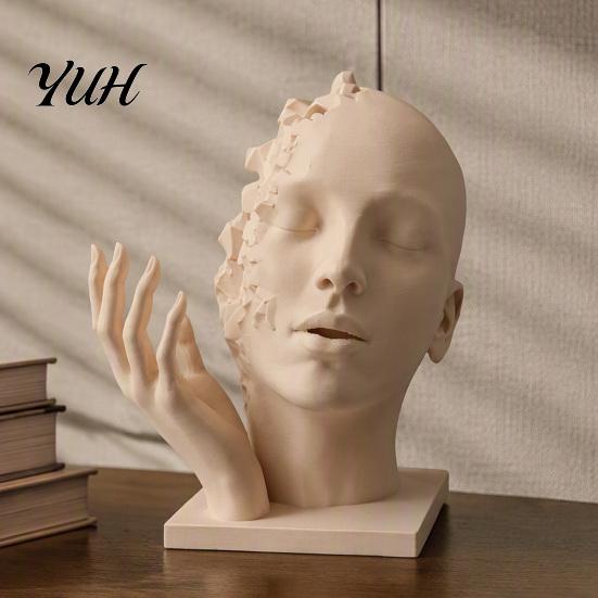 Modern Plastic Abstract Decor Broken Face Art Sculpture, Nordic Minimalist Statue, Deconstructive Collection 3D Printed Ornament for Living Room Study