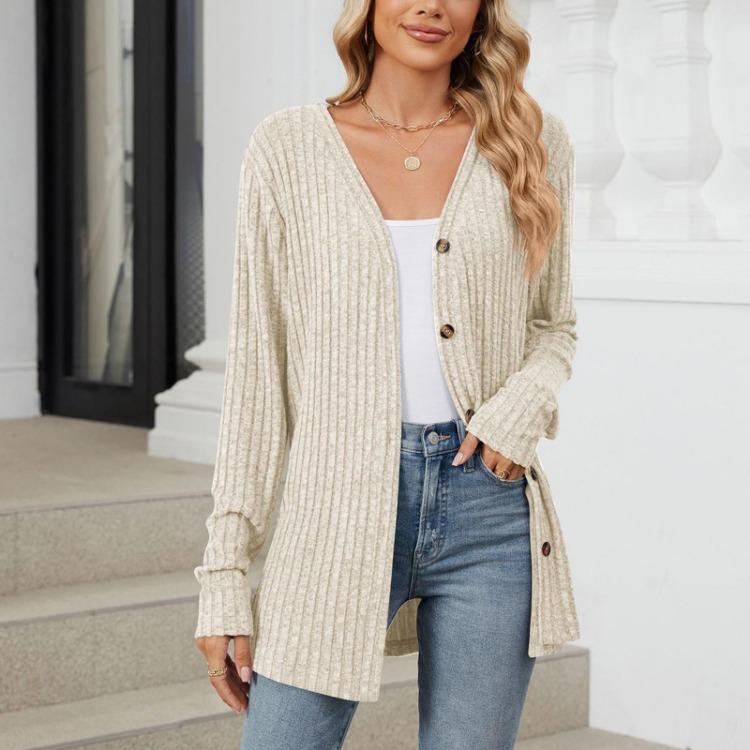 Fashionable Women Casual Long Sleeve Loose Button Cardigan Jacket Solid Color