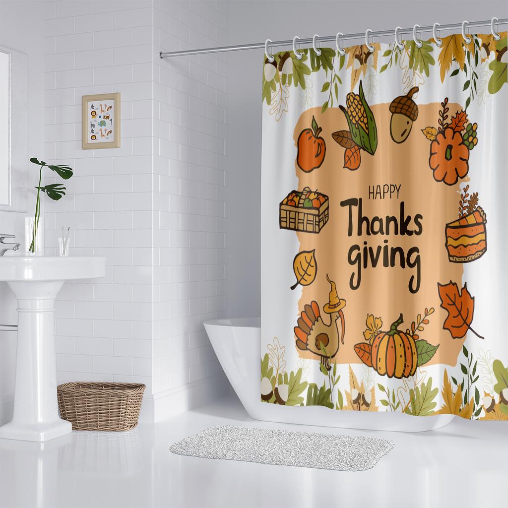 1 Piece 180x180cm Thanksgiving Pumpkin Pattern Printed Shower Curtain Partition Bathroom Waterproof and Mildew Proof