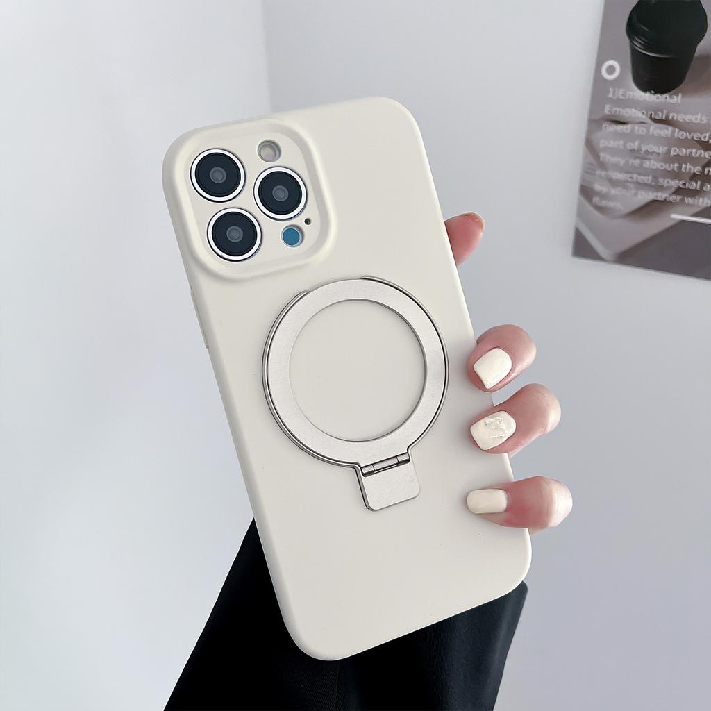 Applicable to iphone15 solid color liquid silicone mobile phone case business magnetic suction bracket mobile phone case fine hole all-inclusive case