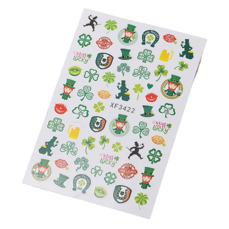 Saint Patrick’s Day Nails Art Stickers Green Shamrock Nails Decals Adhesive Nail Sticker Nails Art Decoration