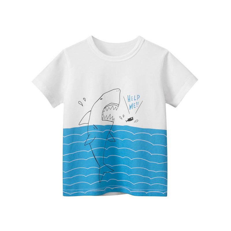 Jumping Meters Children's Summer T Shirts Dinosaur Print Hot Selling Short Sleeve Cartoon Toddler Tees Tops Boys Girls Clothing