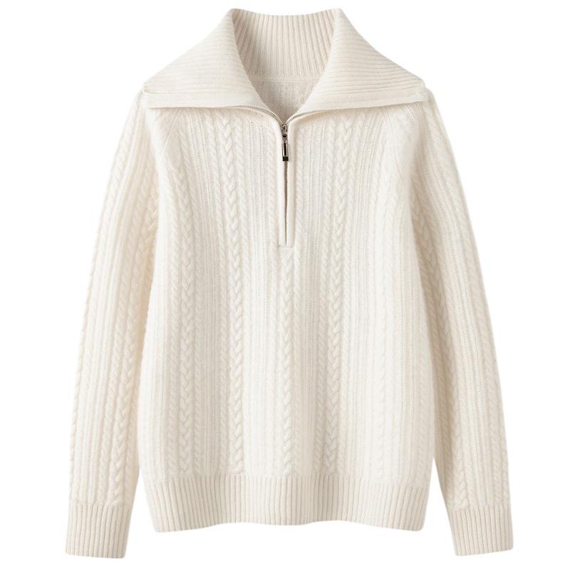 Cashmere Cable Knit Lapel Sweater - Autumn/Winter 2026 Women's Loose Fit, Gentle Style Base Layer