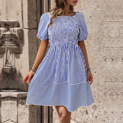 Summer Women's Navy Style Striped Small Square Neck Dresses Chic Comfortable and Versatile Temperament Elegant Casual Women's Clothing