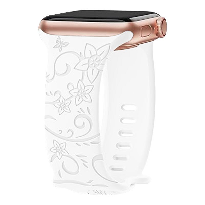 Bracelet en Silicone Gravé au Laser avec Boucle Papillon pour Apple Watch