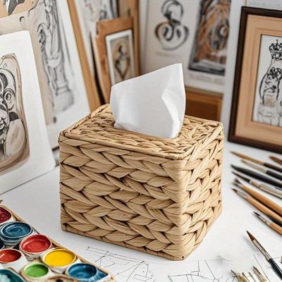 1pc Woven Tissue Box Stand - Square Decorative Tissue Cube, Cubic Tissue Box, Suitable for Bathroom and Tabletop Storage