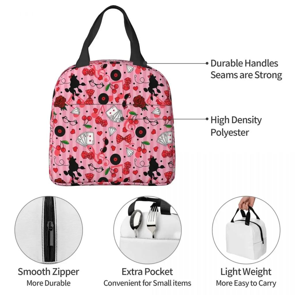 Pink Sweet  Pattern Cooler Lunch Box  Rockabilly Rock And Roll Mountaineering Thermal Insulation Portable Food Bag
