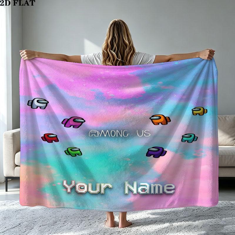 1PC Among Us Custom Name Patterned Flannel Blanket Suitable For All Seasons for Home Decor Warmth and Comfort Gifts Holiday Present
