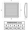 Black Ventilation Grille 150X150 Mm, With Insect Net And Shutter