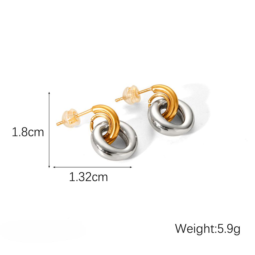 New Geometric Circle Stainless Steel Gold Silver Mix Color Matching Earrings Waterproof 18K Gold Plated Party Jewelry