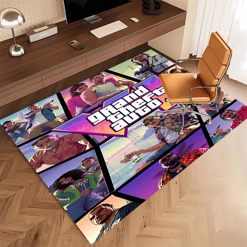 1 Stück Spiel Grand Theft Auto Druck Teppich - Weich, Waschbar, Rutschfest, Innenmatte, Wohnzimmer, Heimbüro Dekorativer Teppich, Büro Dekorativ