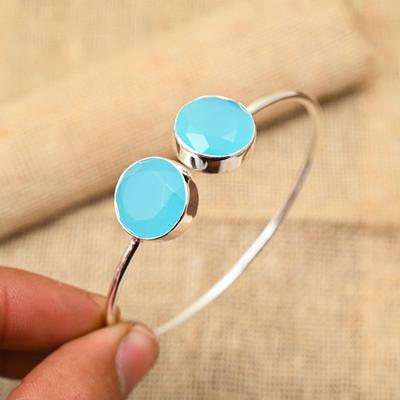 Gemma Calcedonio Blu Fatto a Mano Gioiello Bracciale per Lei in Argento Sterling Massiccio 925