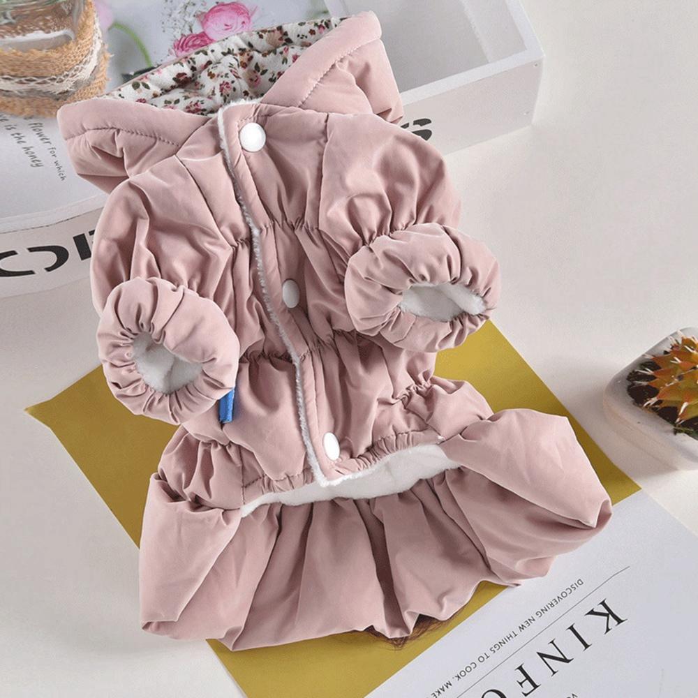 

Теплое платье для собак, зимнее утепленное пальто для щенков и кошек, юбка-пузырь принцессы с цветочным принтом для маленьких и средних собак, чихуахуа, наряд для домашних животных XS розовый