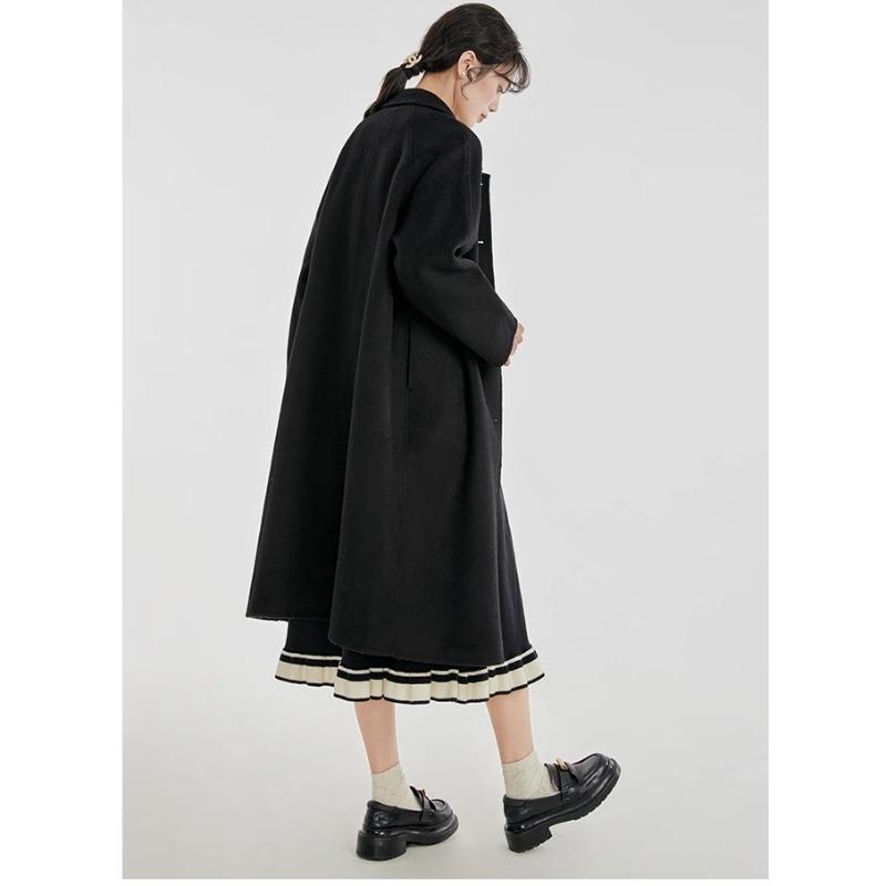 Winter Fashion Red Wool Coat Women Loose Mid Long Simple Elegant Premium Tweed Jacket